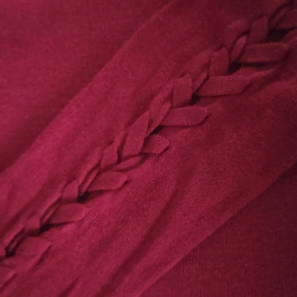 Burgundy Pink Republic Sweater with Cutout Shoulders with Braded Sleeve. - Picture 2 of 3